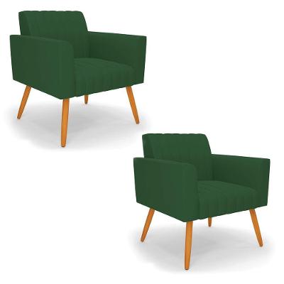 Kit 2 Poltronas Viena Gomada Veludo Pés Palito Castanho - D'rossi Cor Verde
