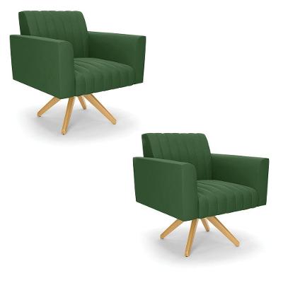Kit 2 Poltronas Giratória Viena Gomada Suede Verde Base De Madeira Ma30 - D'rossi
