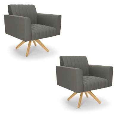Kit 2 Poltronas Giratória Viena Gomada Suede Base De Madeira Ma30 - D'rossi Cor Grafite