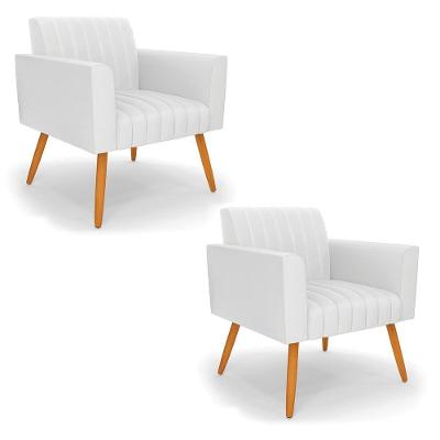 Kit 2 Poltronas Viena Gomada Corino Pés Palito Castanho - D'rossi Cor Branco