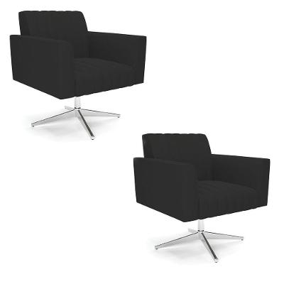 Kit 2 Poltronas Giratória Viena Gomada Veludo Preto Base Cromada - D'rossi