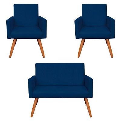 Kit 2 Poltronas/Namoradeira Veludo Azul Marinho