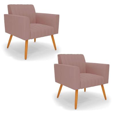 Kit 2 Poltronas Viena Gomada Veludo Pés Palito Castanho - D'rossi Cor Rose