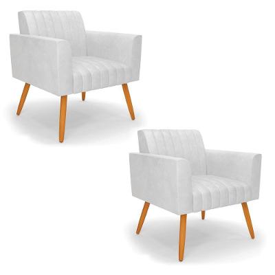 Kit 2 Poltronas Viena Gomada Corano Pés Palito Castanho - D'rossi Cor Branco