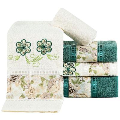 Jogo De Toalhas Banho Bordado Passione Floral 100% Algodão 5 Peças - Verde Erva Doce E Palha