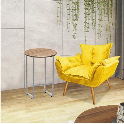 Kit Poltrona Opala Com Mesa Ferro Prata Castanho Sintético Amarelo - Ahazzo Móveis