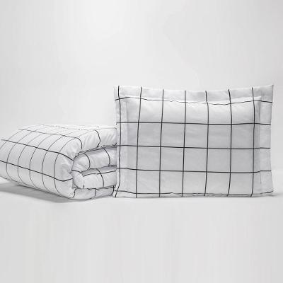 Kit Edredom Casal King 03 Peças Minimalist Quadriculado Tecido Percal 180 Fios Macio - Branco