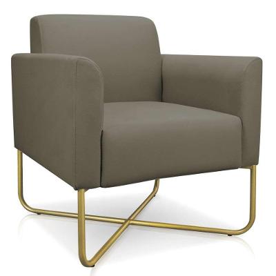 Poltrona Decorativa Base Industrial X Dourada Maressa S12 Suede Marrom Rato