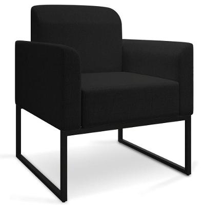 Poltrona Decorativa Base Industrial Preto A79 Linho Preto