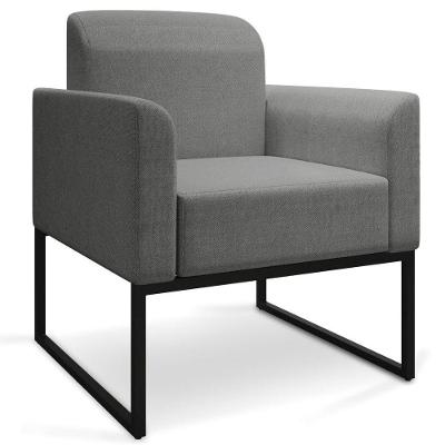 Poltrona Decorativa Base Industrial Preto A26 Linho Grafite