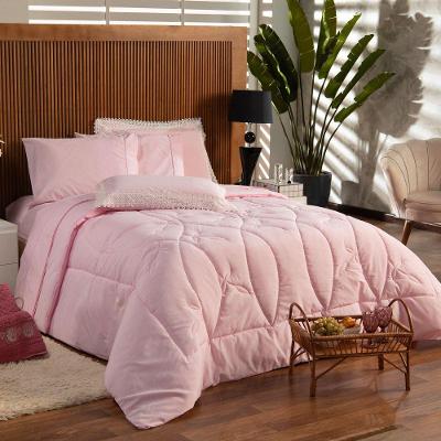 Kit Edredom Liso King 03pçs Percal 200 Fios Rosa