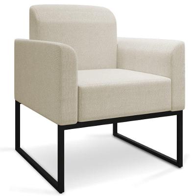 Poltrona Decorativa Base Preto A19 Linho Grosso Bege