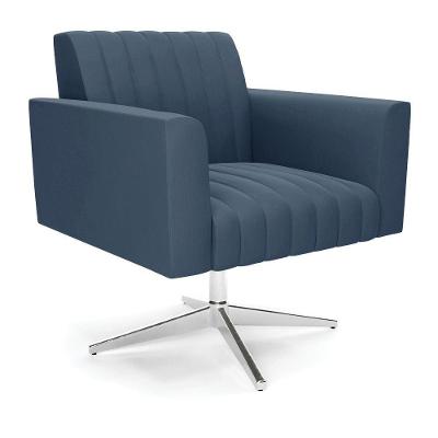 Poltrona Giratória Viena Gomada Suede Base Cromada - D'rossi Cor Azul Marinho