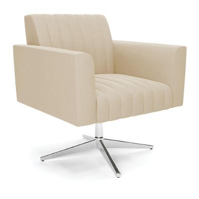 Poltrona Giratória Viena Gomada Suede Base Cromada - D'rossi Cor Bege