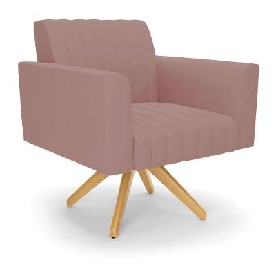 Poltrona Giratória Viena Gomada Veludo Base De Madeira Ma30 - D'rossi Cor Rose