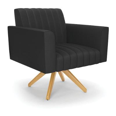 Poltrona Giratória Viena Gomada Corino Base De Madeira Ma30 - D'rossi Cor Preto