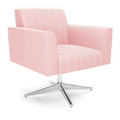Poltrona Giratória Viena Gomada Suede Base Cromada - D'rossi Cor Rosa Bebê