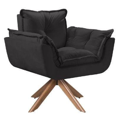 Poltrona Opala Giratória Madeira Suede Preto