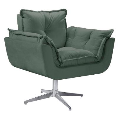 Poltrona Opala Giratória Alumínio Suede Verde.