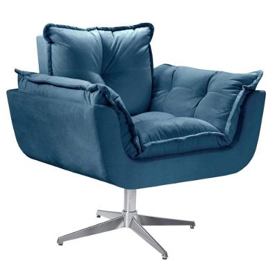 Poltrona Opala Giratória Alumínio Suede Azul Bic.