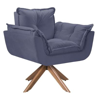 Poltrona Opala Giratória Madeira Suede Azul Bic