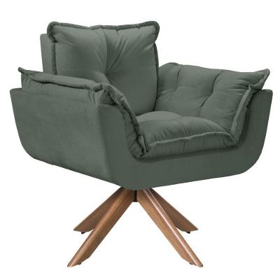 Poltrona Opala Giratória Madeira Suede Verde