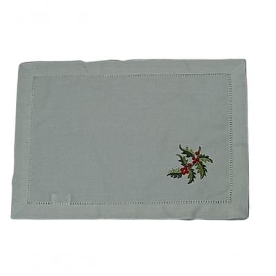 Americano De Linho Natal Branco Bordado Com Azevinho 36x50 Cm