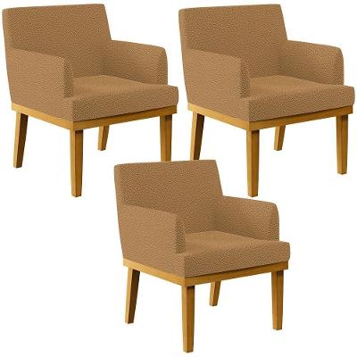 Kit 03 Poltronas Decorativa Para Sala De Estar E Recepção Beatriz W01 Bouclê Mostarda