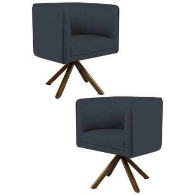 Kit 2 Poltronas Base Madeira Linho Chumbo
