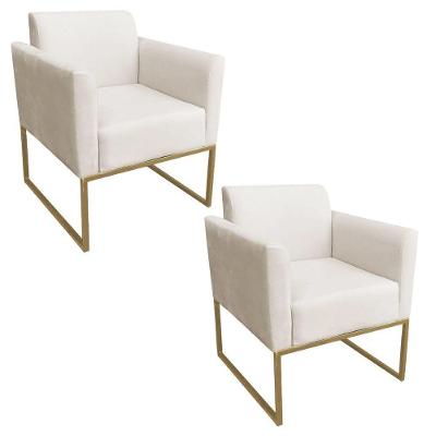 Kit 2 Poltronas Decorativas Base Industrial Dourada Maressa S03 Suede Bege - Ibiza