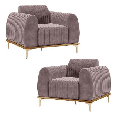 Kit 2 Poltronas Decorativas Sala De Estar Base De Madeira Euro Veludo Rosê