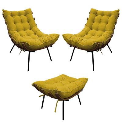 Kit 02 Poltronas E Puff Costela Base Fixa Suede