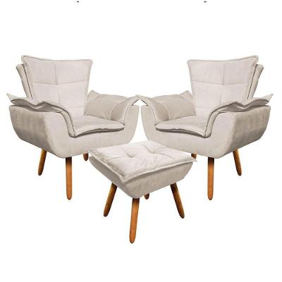 Kit 2 Poltronas Decorativas Pés Palito Com Puff Opla Suede Bege - Ibiza