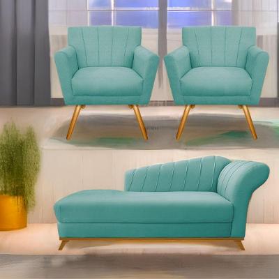 Kit Diva Recamier Vanessa 185Cm Lado Esquerdo E 02 Poltronas Laura Suede Cor Azultiffany
