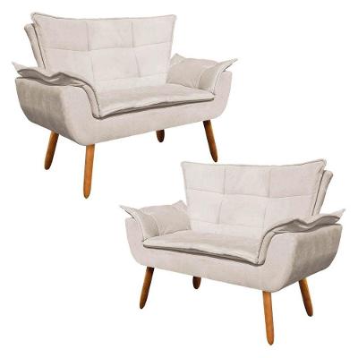 Kit 2 Poltronas Namoradeiras Pés Palito 2 Lugares Opla Suede Bege - Ibiza