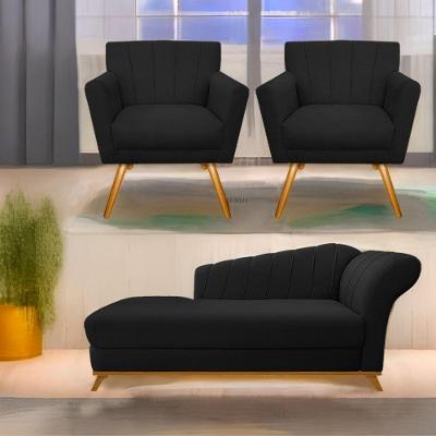 Kit Diva Recamier Vanessa 185Cm Lado Esquerdo E 02 Poltronas Laura Suede Cor Preto