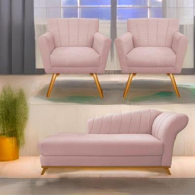 Kit Diva Recamier Vanessa 185Cm Lado Esquerdo E 02 Poltronas Laura Suede Cor Rosê