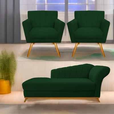 Kit Diva Recamier Vanessa 185Cm Lado Esquerdo E 02 Poltronas Laura Suede Cor Verde