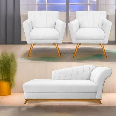 Kit Diva Recamier Vanessa 185Cm Lado Esquerdo E 02 Poltronas Laura Suede Cor Branco