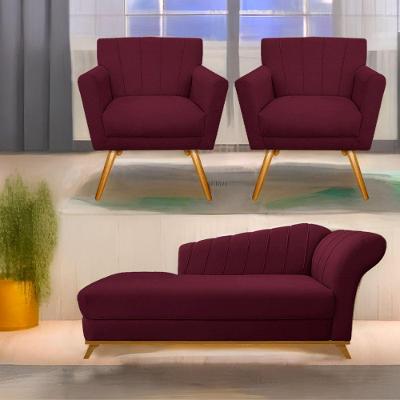 Kit Diva Recamier Vanessa 185Cm Lado Esquerdo E 02 Poltronas Laura Suede Cor Bordô