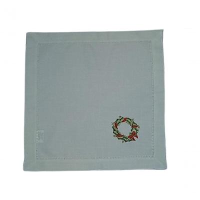 Guardanapo De Linho Natal Branco Bordado Com Quirlandinha 45x45 Cm