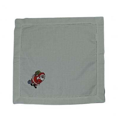 Guardanapo De Linho Natal Branco Bordado Com Papai Noel 45x45 Cm