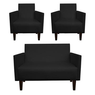 Kit Namoradeira e 2 Poltronas Jade Corino Preto Pé Chanfrado