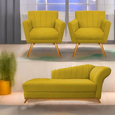 Kit Diva Recamier Vanessa 185Cm Lado Esquerdo E 02 Poltronas Laura Suede Cor Amarelo