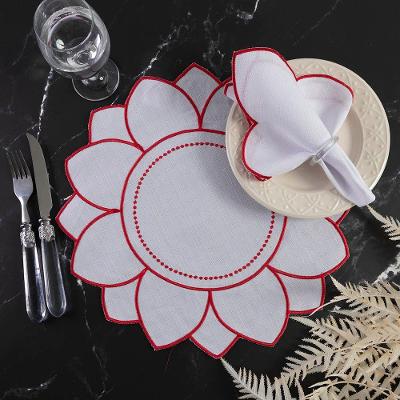 Jogo De Guardanapos Sousplat Americano 12 Peças Bordado Decorativo - Girassol Premium Branco
