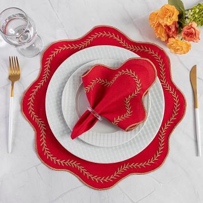 Jogo De Guardanapos Sousplat Americano 12 Peças Bordado Decorativo - Paris Detalhe Dourado Vermelho