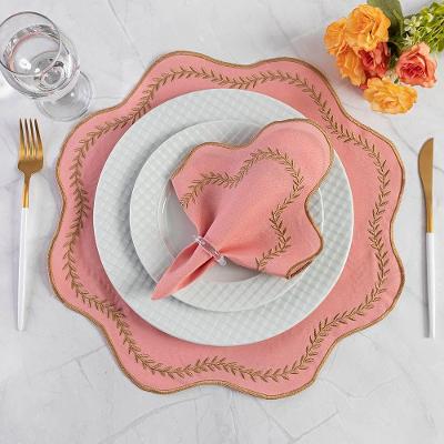 Jogo De Guardanapos Sousplat Americano 12 Peças Bordado Decorativo - Paris Detalhe Dourado Cor Rosê