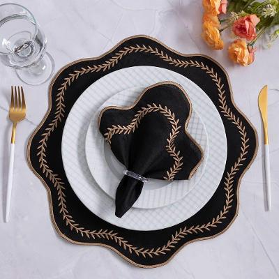 Jogo De Guardanapos Sousplat Americano 12 Peças Bordado Decorativo - Paris Detalhe Dourado Preto