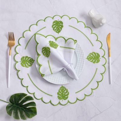 Jogo De Guardanapos Sousplat Americano 12 Peças Bordado Decorativo - Branco Verde Costela Adão