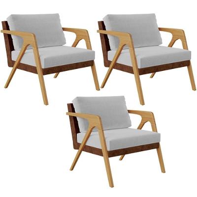 Kit 3 Poltronas Pietra L02 Couríssimo Marrom Linho Cinza